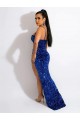 Affordable Sleeveless Spaghetti Straps Velvet Sequin Royal Blue Sweep Train Prom Dress Canada