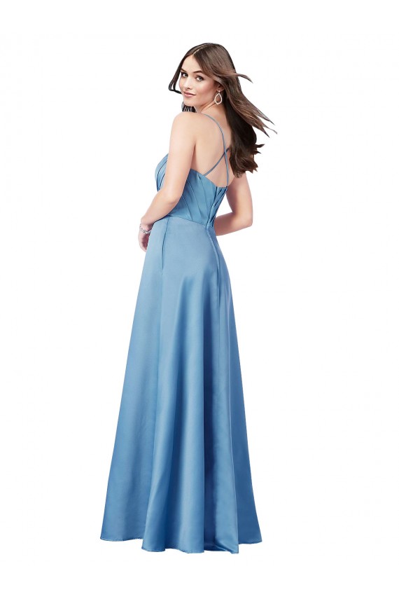 Affordable Sleeveless Square Neck Satin Sky Blue Long Prom Dress Canada