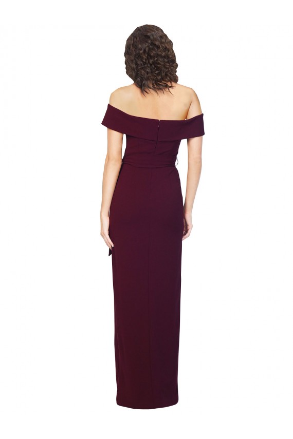 Affordable Sleeveless Square Neck Stretch Crepe Burgundy Gold Long Prom Dress Canada