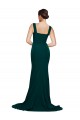 Affordable Sleeveless Square Neck Stretch Crepe Midnight Green Sweep Train Prom Dress Canada