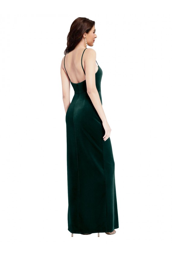 Affordable Sleeveless Square Neck Stretch Velvet Dark Green Sheath Long Prom Dress Canada
