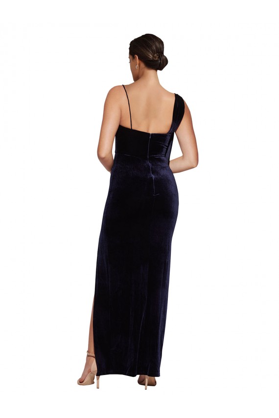 Affordable Sleeveless Square Neck Stretch Velvet Dark Navy Long Prom Dress Canada