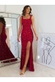 Affordable Sleeveless Square Neck Velvet Sequin Burgundy Long Prom Dress Canada