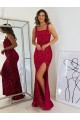 Affordable Sleeveless Square Neck Velvet Sequin Burgundy Long Prom Dress Canada