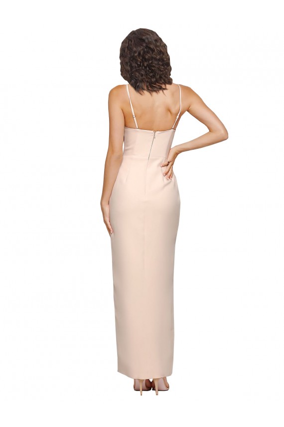 Affordable Sleeveless Strapless Stretch Crepe Nude Long Low Back Prom Dress Canada