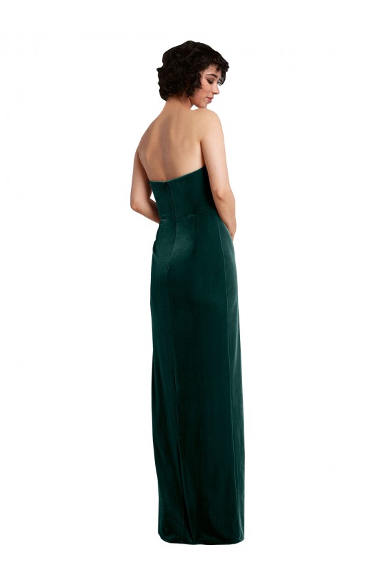 Affordable Sleeveless Strapless Stretch Velvet Dark Green Long Black Tie Prom Dress Canada