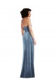 Affordable Sleeveless Strapless Stretch Velvet Dusty Blue Long Low Back Prom Dress Canada