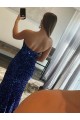 Affordable Sleeveless Strapless Velvet Sequin Fuchsia Sweep Train Prom Dress Canada