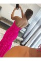 Affordable Sleeveless Strapless Velvet Sequin Fuchsia Sweep Train Prom Dress Canada