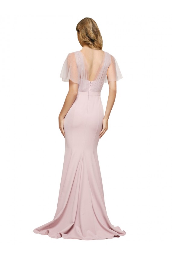 Affordable Short Sleeves Sweetheart Stretch Crepe & Tulle Mauve Long Prom Dress Canada