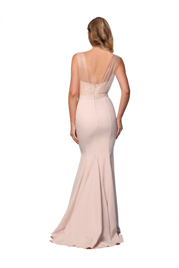 Affordable Sleeveless Sweetheart Stretch Crepe & Tulle Nude Long Prom Dress Canada