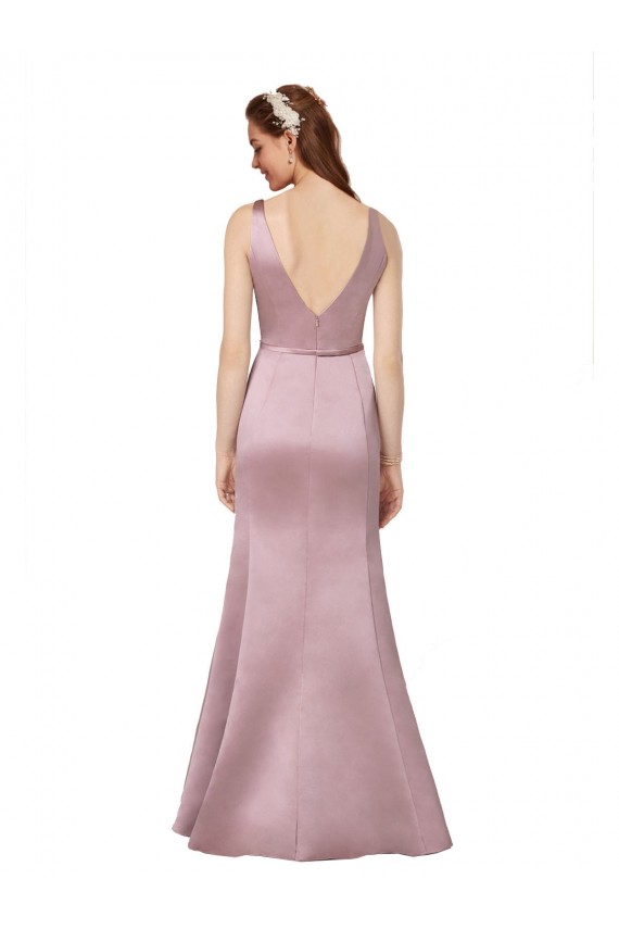 Affordable Sleeveless V-Neck Satin Burgundy Long Prom Dress Canada