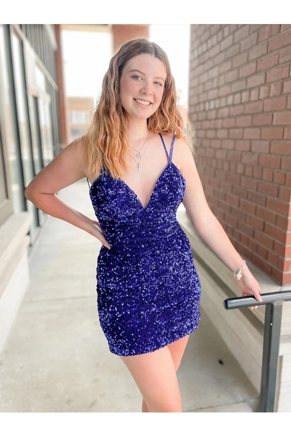 Affordable Sleeveless V-Neck Velvet Sequin Short Cocktail Prom Dress Canada