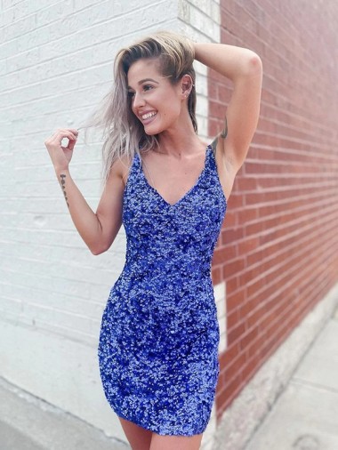 Affordable Sleeveless V-Neck Velvet Sequin Short Prom Dress Canada
