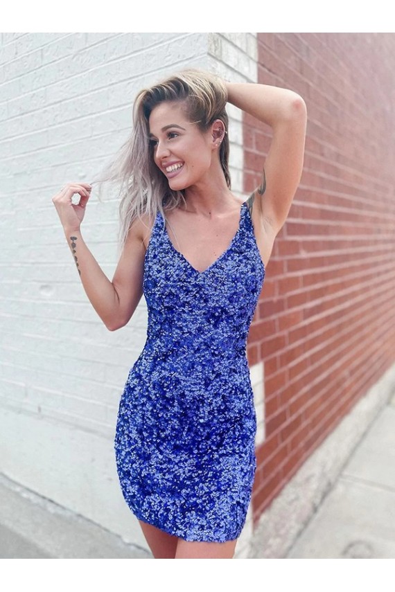 Affordable Sleeveless V-Neck Velvet Sequin Short Prom Dress Canada
