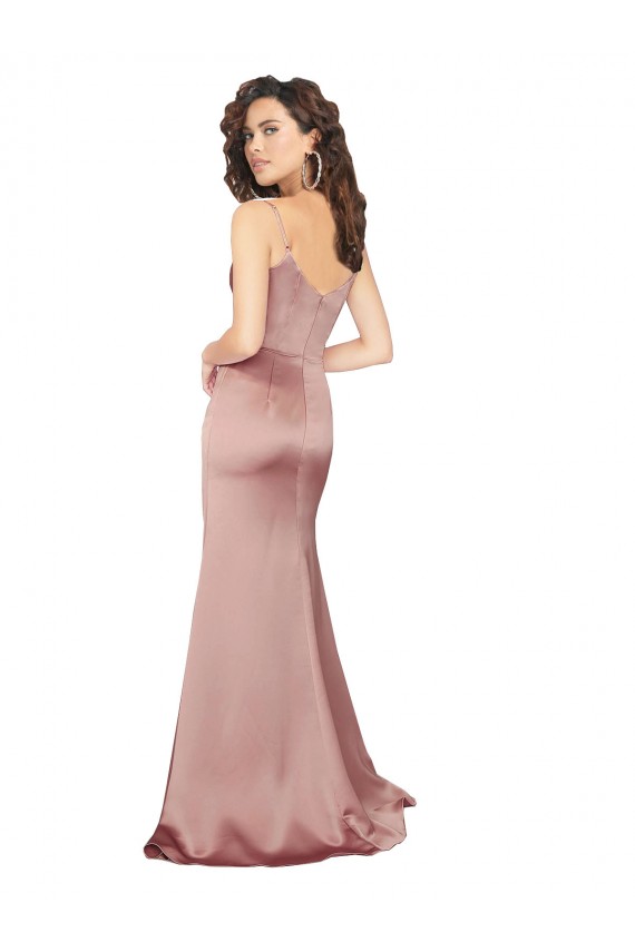 Affordable Sleeveless V-Neck Silky Satin Dusty Pink Long Black Tie Prom Dress Canada