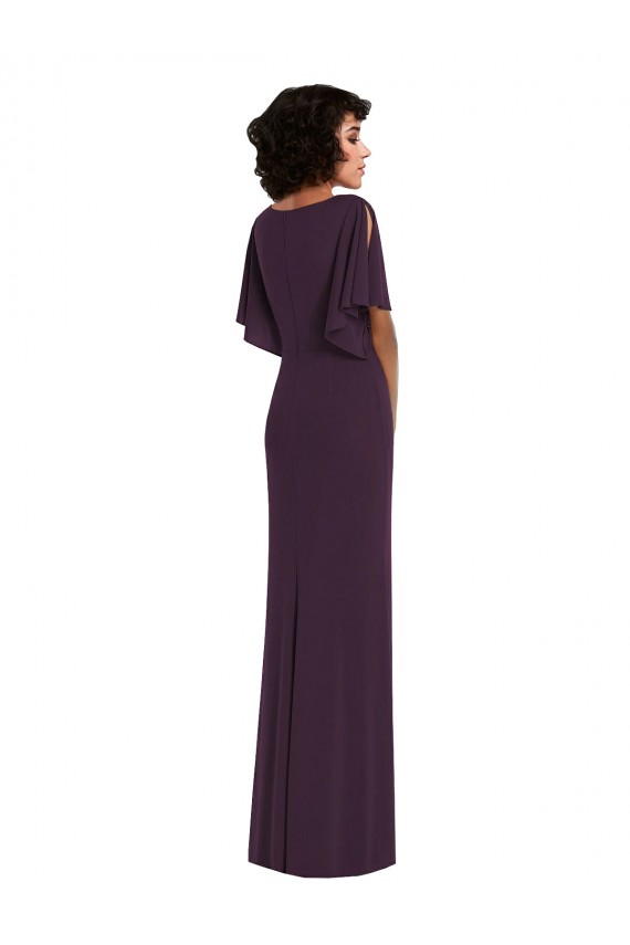 Affordable Split Sleeves V-Neck Spandex Grape Long Prom Dress Canada