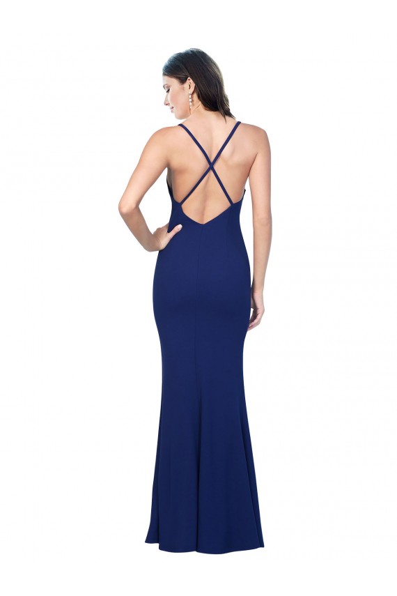 Affordable Sleeveless V-Neck Stretch Crepe Royal Blue Long Prom Dress Canada
