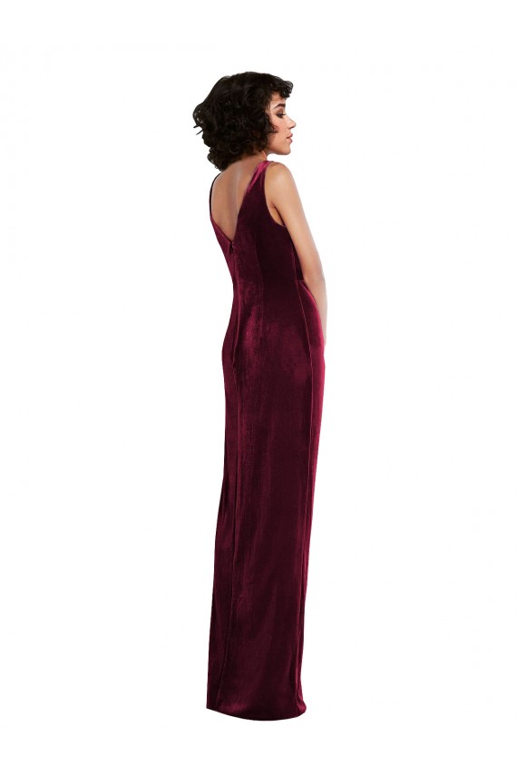 Affordable Sleeveless V-Neck Stretch Velvet Burgundy Long Evening Prom Dress Canada