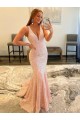 Affordable Sleeveless V-Neck Velvet Sequin Sweep Train Prom Dress Canada