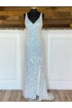 Affordable Sleeveless V-Neck Velvet Sequin Sweep Train Evening Prom Dress Canada