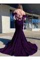 Affordable Sleeveless V-Neck Velvet Sequin Plum Purple Court Train Prom Dress Canada