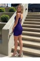 Affordable Sleeveless V-Neck Velvet Sequin Royal Blue Short Prom Dress Canada