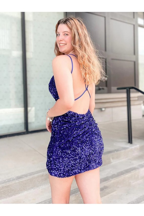 Affordable Sleeveless V-Neck Velvet Sequin Short Cocktail Prom Dress Canada