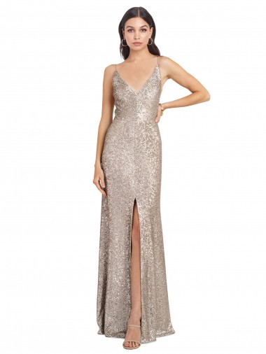 Affordable Sleeveless High Neck Sequin & Sparkling Sequin Silver Long Prom Dress Canada
