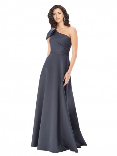 Affordable Sleeveless One Shoulder Satin Slate Grey Long Prom Dress Canada