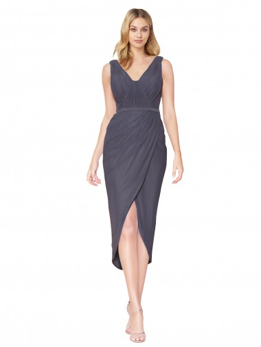 Affordable Sleeveless High Neck Soft Chiffon Slate Grey Cocktail Length High Low Prom Dress Canada
