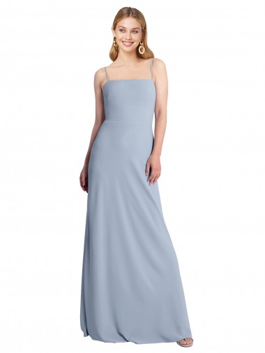 Affordable Sleeveless Square Neck Stretch Crepe Smoke Blue Long Prom Dress Canada
