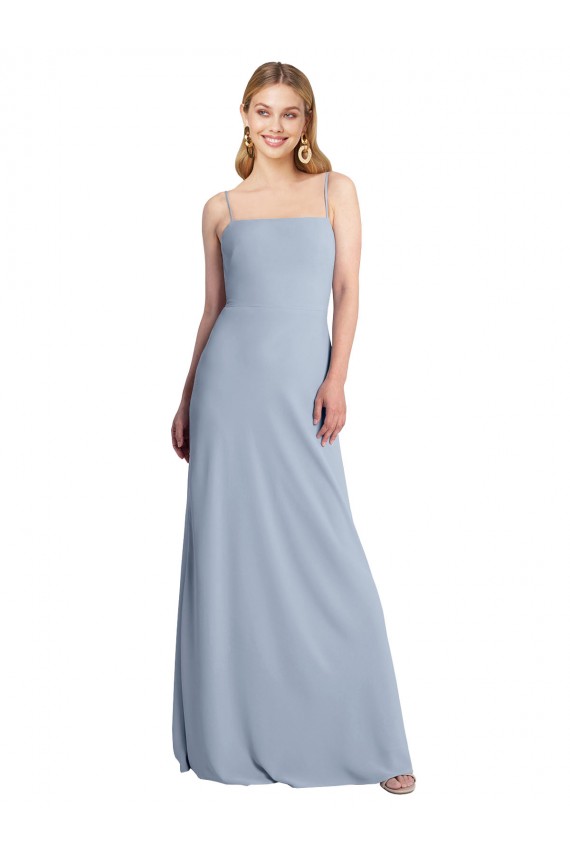 Affordable Sleeveless Square Neck Stretch Crepe Smoke Blue Long Prom Dress Canada