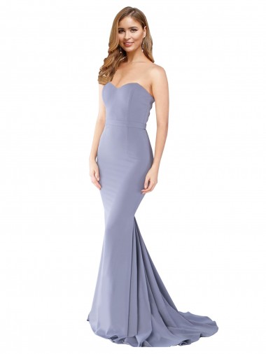 Affordable Sleeveless Strapless Stretch Crepe Smoke Blue Long Prom Dress Canada