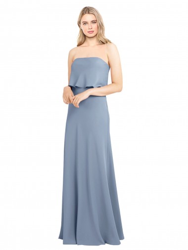 Affordable Sleeveless High Neck Stretch Crepe Smoke Blue Long Prom Dress Canada