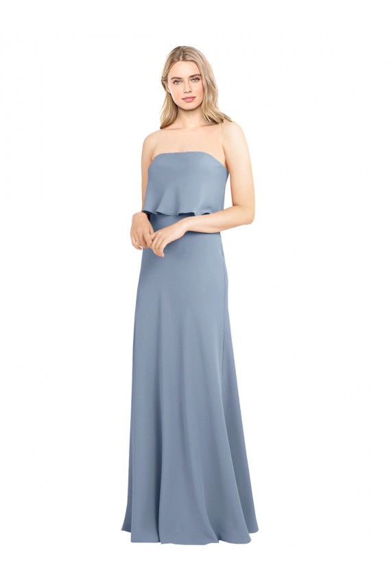 Affordable Sleeveless High Neck Stretch Crepe Smoke Blue Long Prom Dress Canada