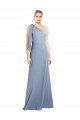Affordable Flutter Sleeves One Shoulder Stretch Crepe Smoke Blue Long Prom Dress Canada