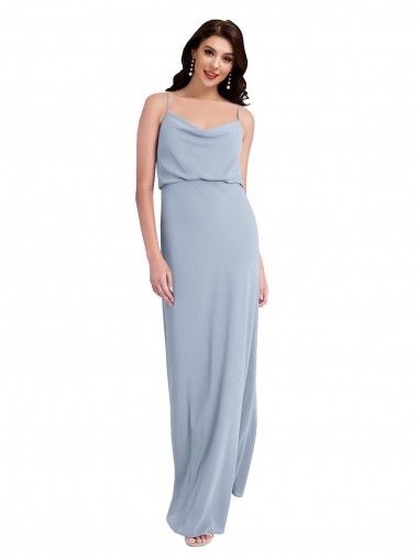 Affordable Sleeveless Cowl Neck Stretch Crepe Smoke Blue Long Prom Dress Canada