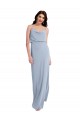 Affordable Sleeveless Cowl Neck Stretch Crepe Smoke Blue Long Prom Dress Canada