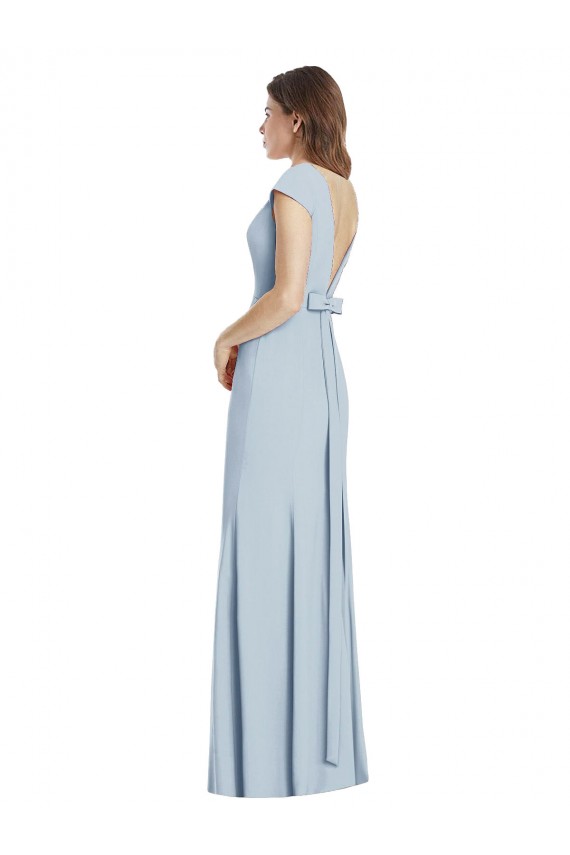 Affordable Cap Sleeves Bateau Neck Stretch Crepe Light Sky Blue Long Prom Dress Canada
