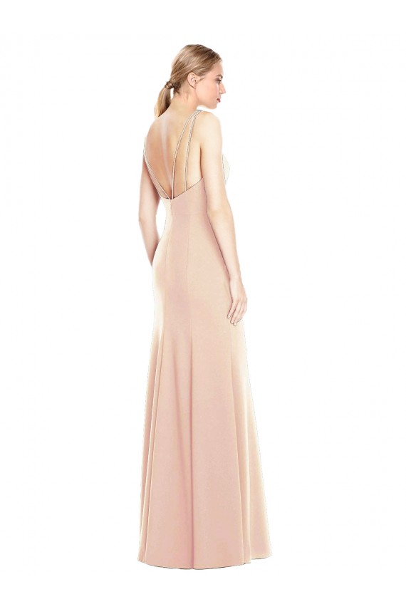 Affordable Sleeveless Bateau Neck Stretch Crepe Nude Long Prom Dress Canada