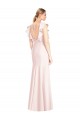 Affordable Cap Sleeves Bateau Neck Stretch Crepe Pink Long Prom Dress Canada