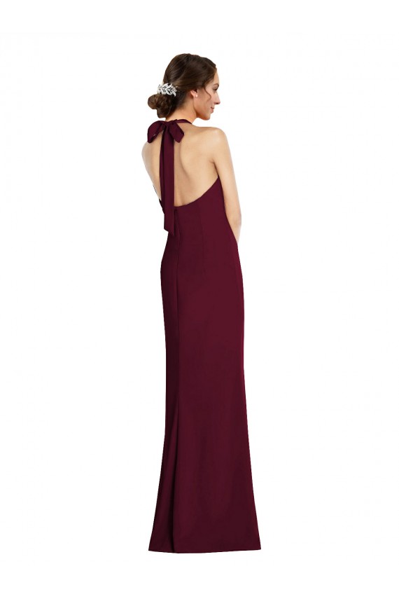 Affordable Sleeveless Halter Neck Stretch Crepe Burgundy Gold Long Prom Dress Canada