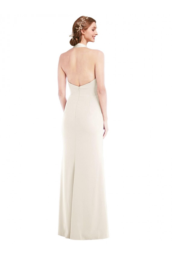 Affordable Sleeveless Halter Neck Stretch Crepe Ivory Long Prom Dress Canada