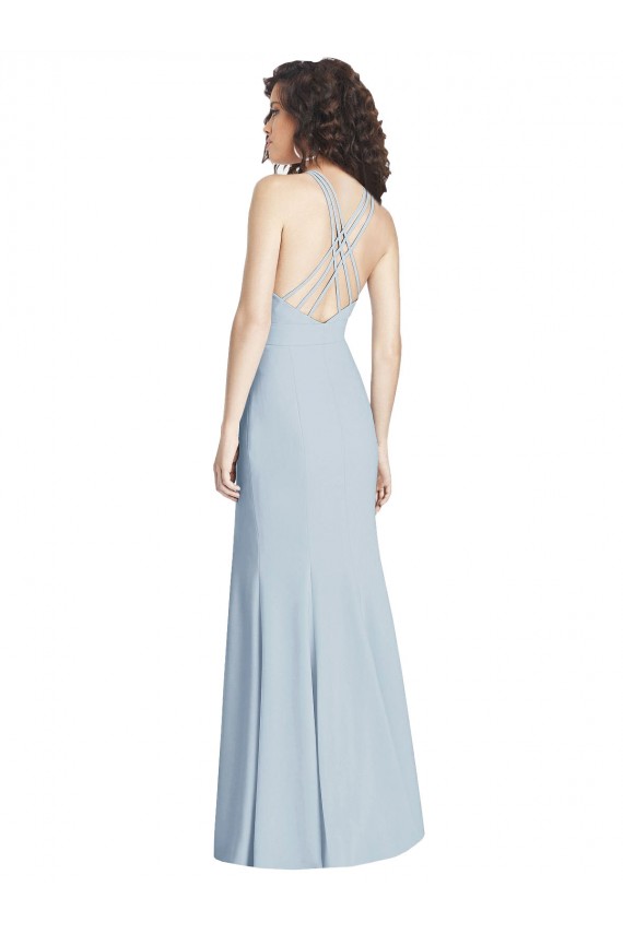 Affordable Sleeveless Halter Neck Stretch Crepe Light Sky Blue Long Prom Dresses Canada
