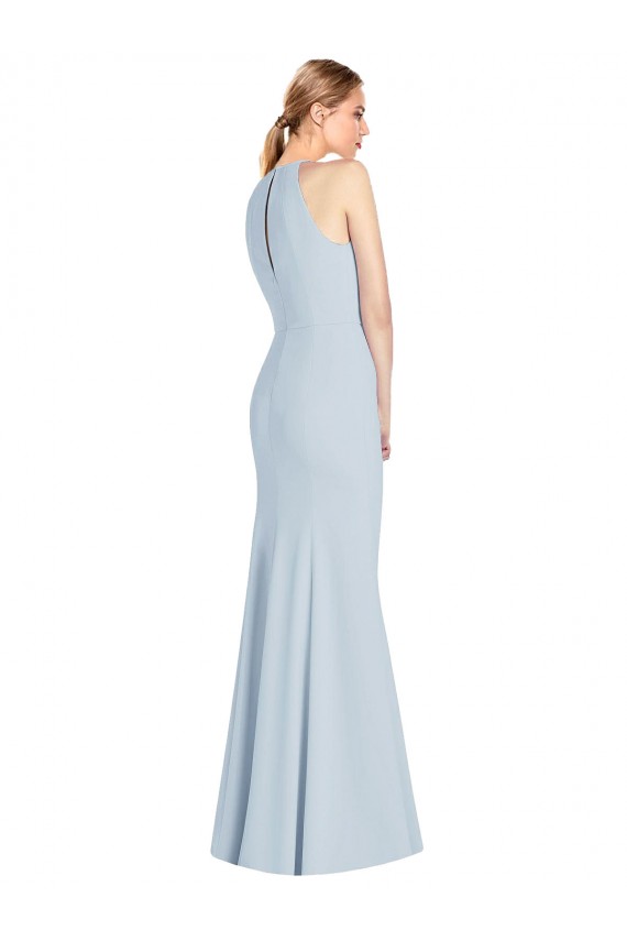 Affordable Sleeveless Halter Neck Stretch Crepe Light Sky Blue Long Keyhole Back Prom Dress Canada