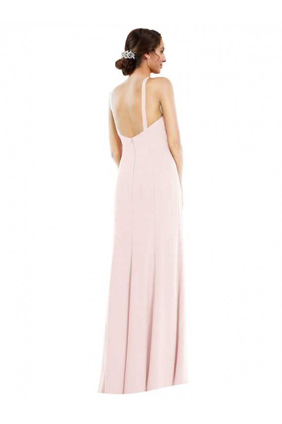 Affordable Sleeveless Halter Neck Stretch Crepe Pink Long Prom Evening Dress Canada