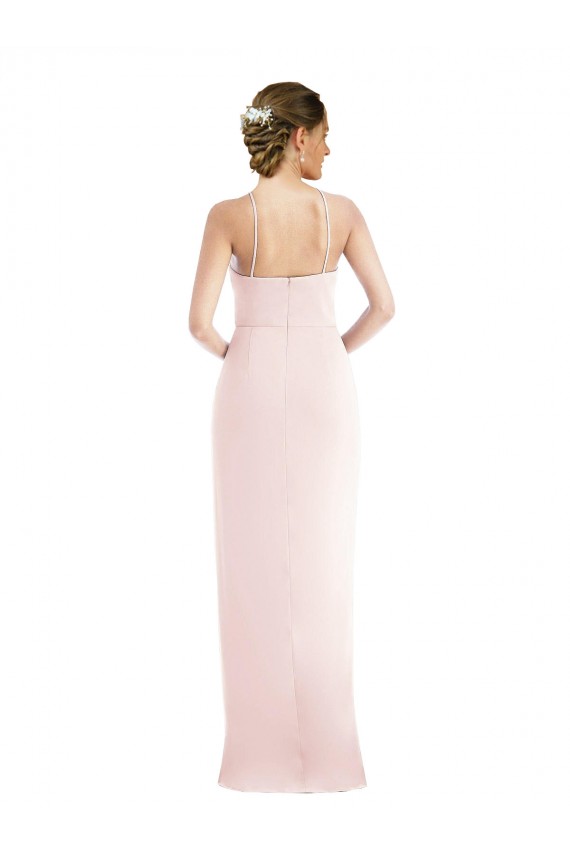 Affordable Sleeveless Halter Neck Stretch Crepe Pink Long Prom Dress Canada