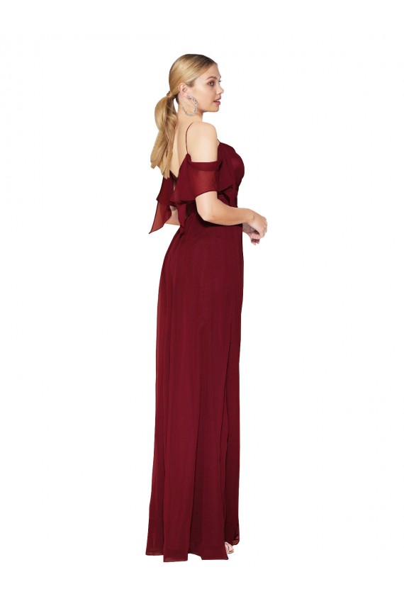 Affordable Cold Shoulder High Neck Soft Chiffon Burgundy Long Prom Dress Canada