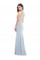 Affordable Sleeveless Bow Neck Stretch Crepe Light Sky Blue Long Open Back Prom Dress Canada